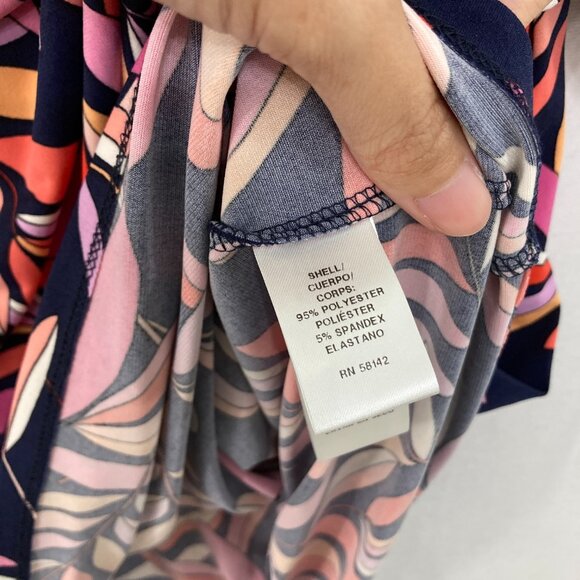 New Maggy London size 16W Multi Color Leaf Stretch Wrap Belted Dress Feminine - Picture 9 of 11